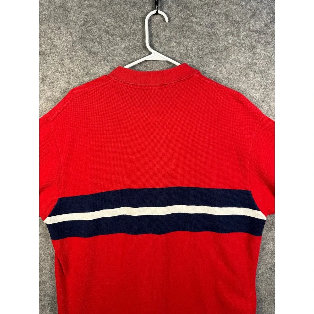 Polo Ralph Lauren Mens XL Red Navy Blue White Striped‎ Pique Cotton Polo Shirt